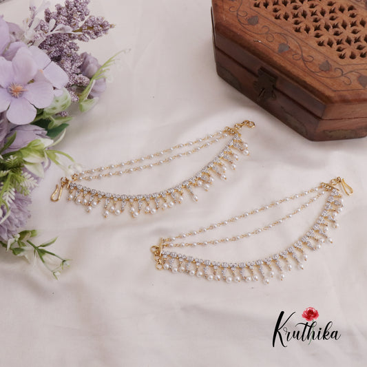 Elegant CZ Sparkling Three Layer Earchains EC138