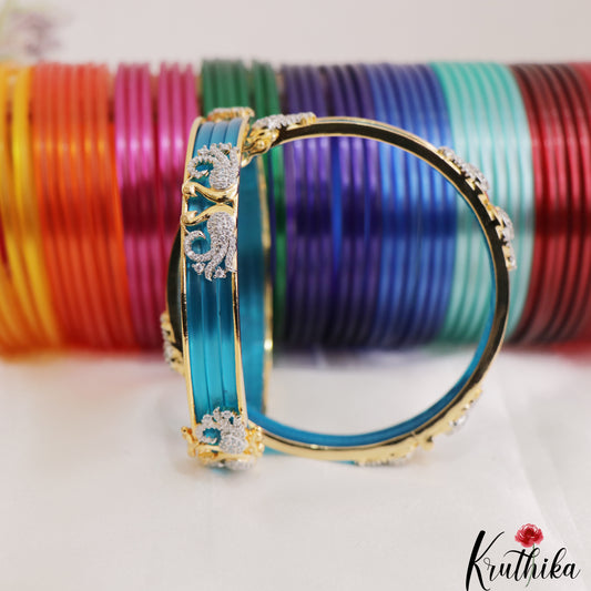 Beautiful Openable CZ Frame Bangle With 12 in 1 Interchangeable Color Bangles B544
