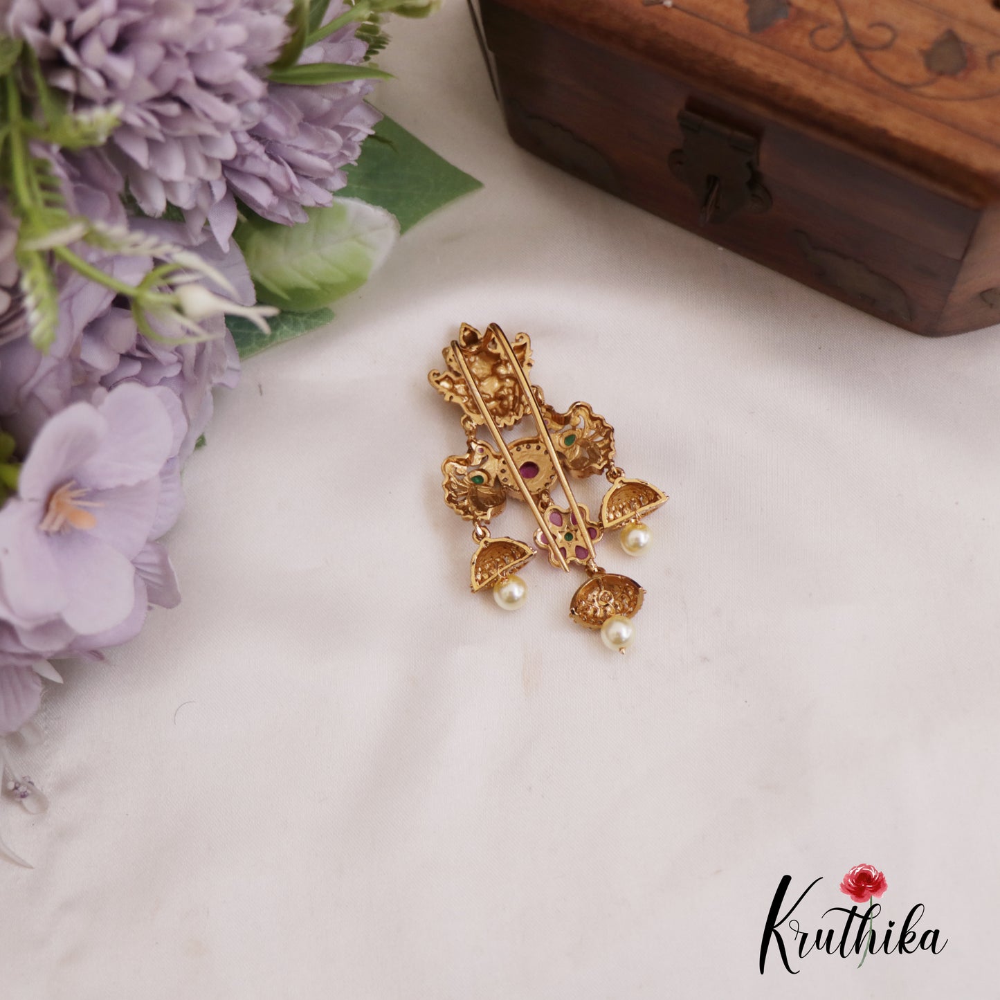 Elegant Lakshmi Peacock Motifs Jhumka Jada Billa With Pearl Drops J343