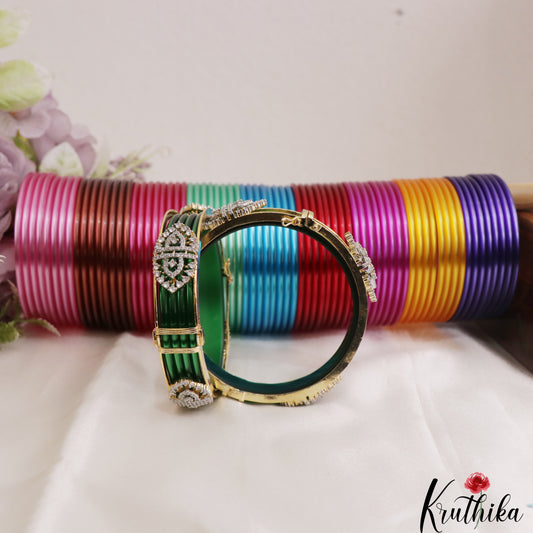 Trendy Openable CZ Frame Bangle With 10 in 1 Interchangeable Color Bangles B542
