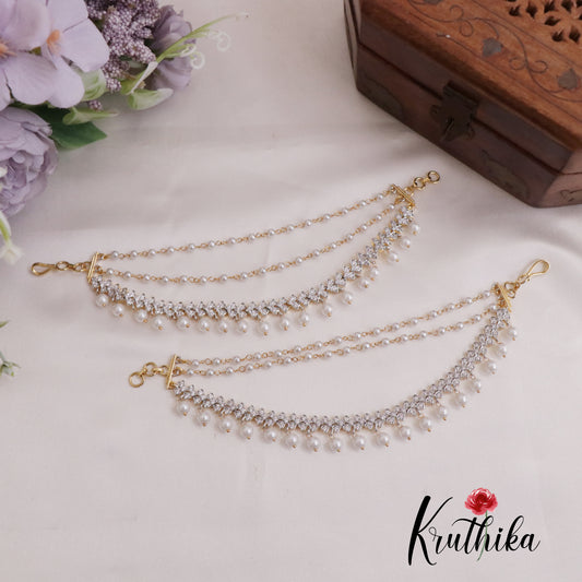 Simple CZ Sparkling Pearl Drop Earchains EC140