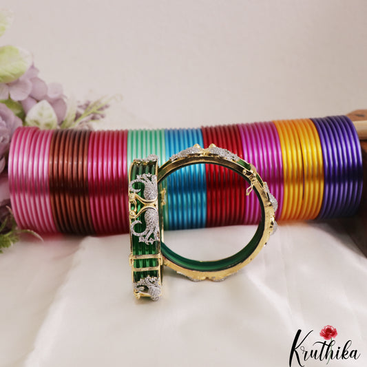 Pretty Openable CZ Frame Bangle With 10 in 1 Interchangeable Color Bangles B543