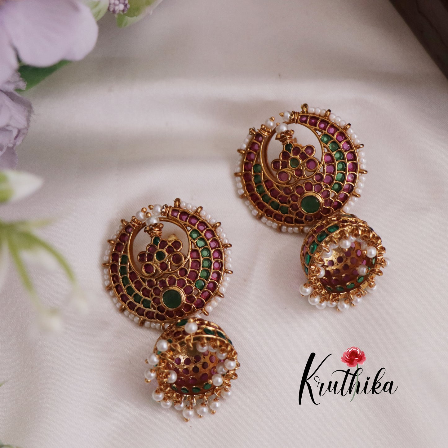 Beautiful Kemp Pearl Drop Jhumkas E756