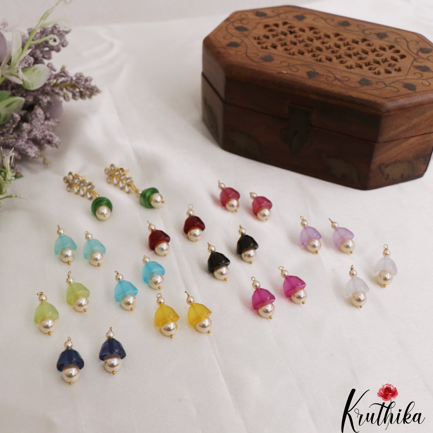 Beautiful CZ Floral Motifs Earrings With Interchangeable Stone Drops E1185