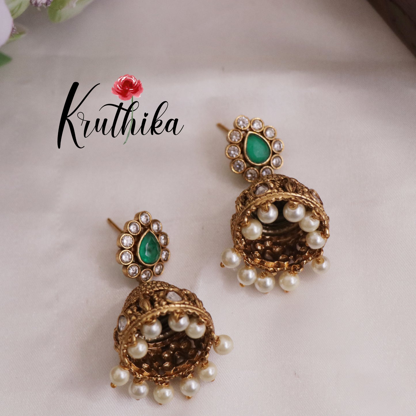 Trendy AD Jhumka with Pearls Drops E755
