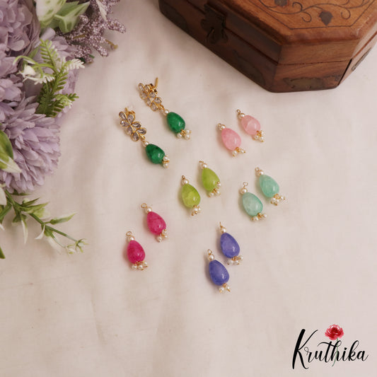 Trendy CZ Floral Motifs Earrings With Interchangeable Stone Drops E1167