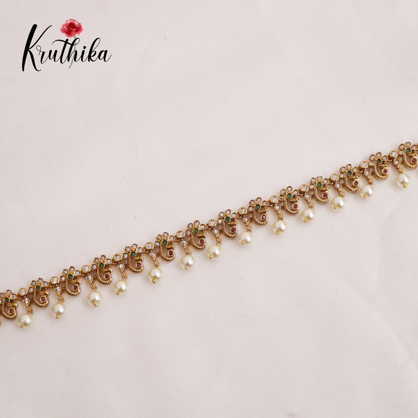 Simple Kemp Floral Hip Chains with Pearls Drops V295