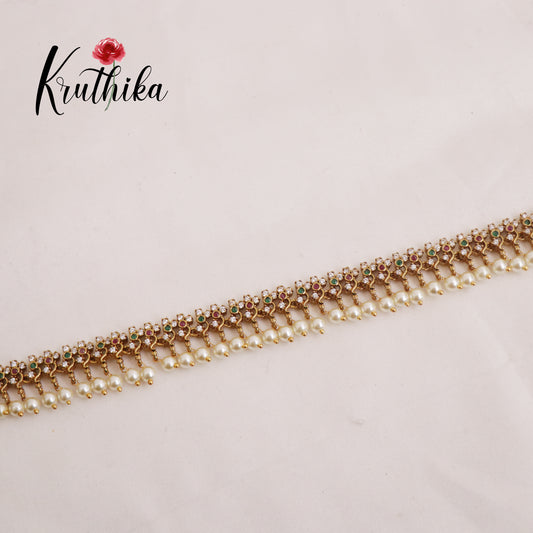 Trendy Kemp Floral Hip Chains with Pearls Drops V298