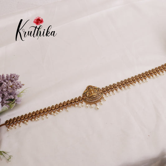 Trendy AD Temple Lakshmi Hip Chains with Pearls Drops V292