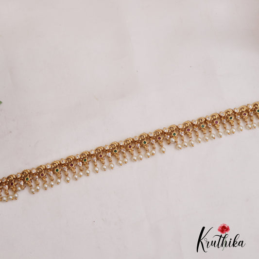 Beautiful Floral Motifs Hip Chain With Pearl Drops V335
