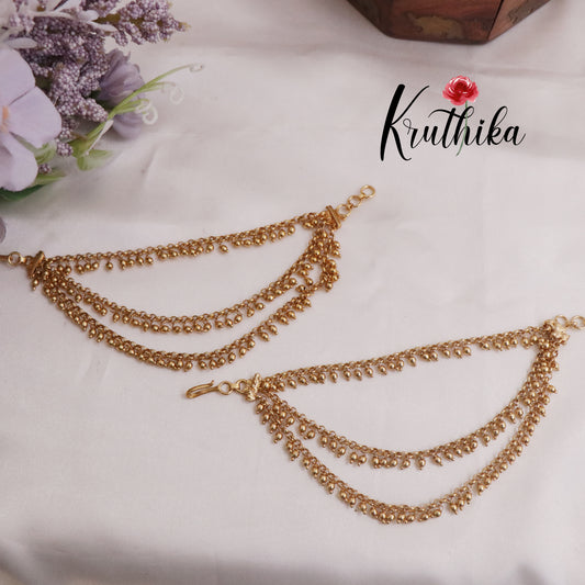 Golden Three Layer Pearls Earchains EC28