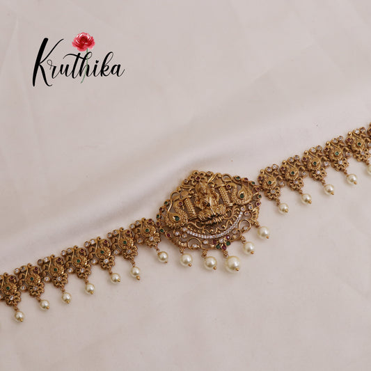 Elegant Temple Lakshmi Hip Chains with Pearls Drops V299