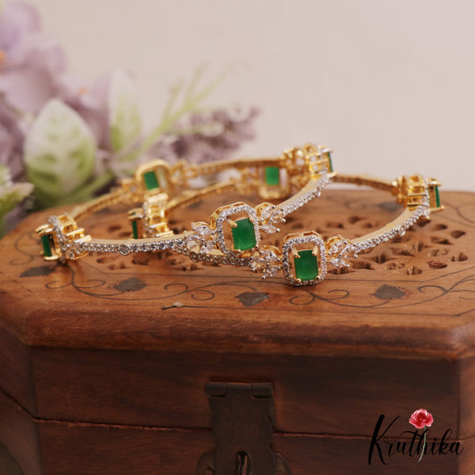 Classic Floral Diamond-Finish Gold-Tone CZ Bangles B549 (Set of 2)|(Available In 2 Colors)