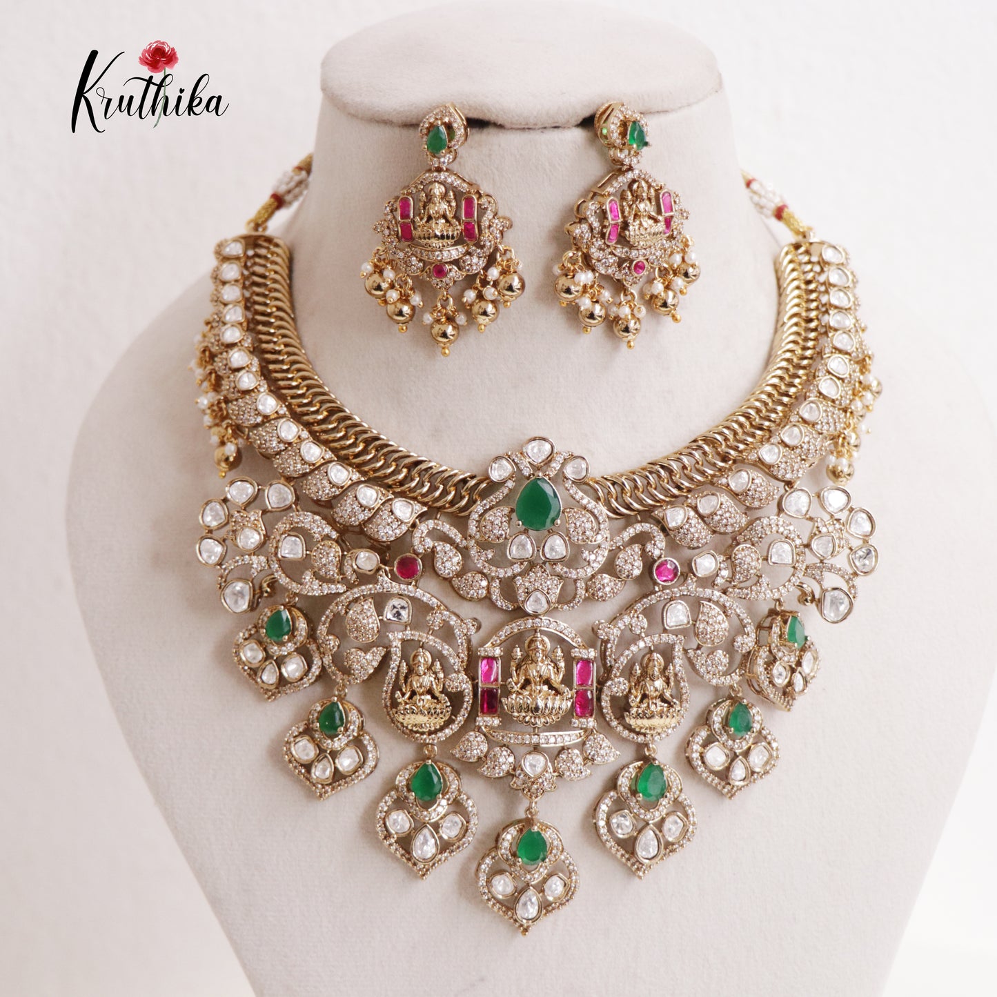 Royal moissanaite Kundan Jadau Lakshmi Jalebi pattern Necklace NC2419
