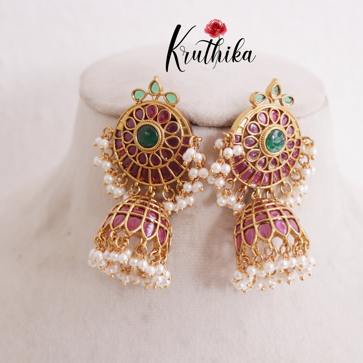 Elegant Kemp Jhumka with Pearls Drops E739