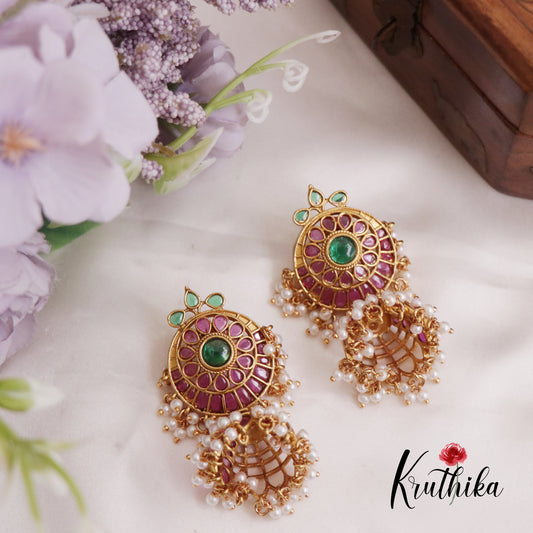 Elegant Kemp Jhumka with Pearls Drops E739