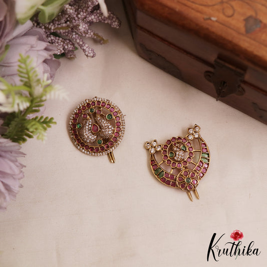 Elegant Peacock Motifs Gold-Tone Chandra Surya Kemp Hair Ornaments J396
