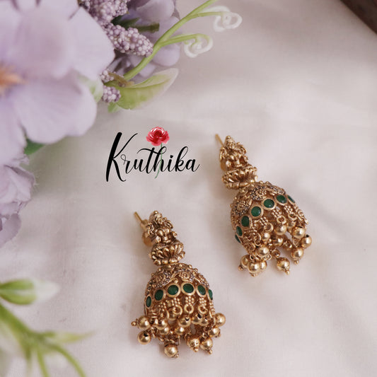 Elegant Lakshmi Jhumkas with Golden Beads Drops E731