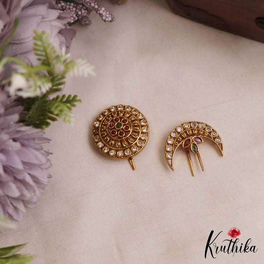 Elegant Floral Motifs Chandra Surya Jadau Hair Ornaments J398