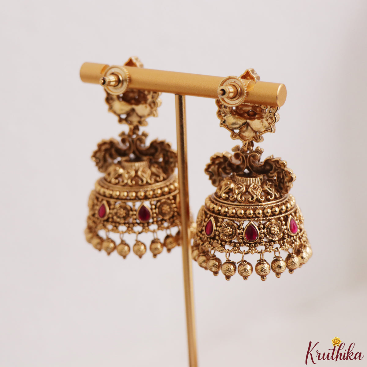 Premium Nagas Elephant Jadau Jhumkas with golden beads E1247