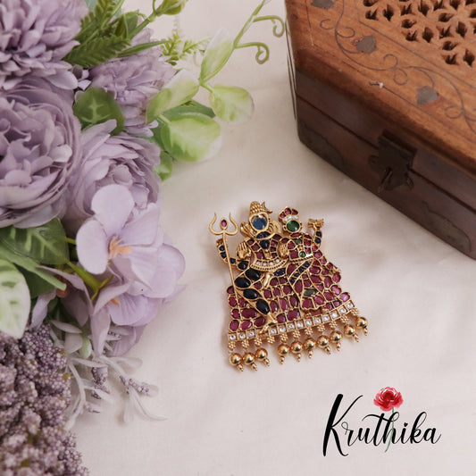 Elegant Shivan Parvathi Kemp Pendant with Golden Beads Drops PS245