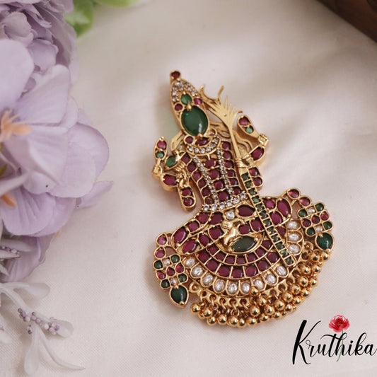 Beautiful Kemp Goddess Kanchi Kamakshi Pendant with Golden Beads Drops PS244