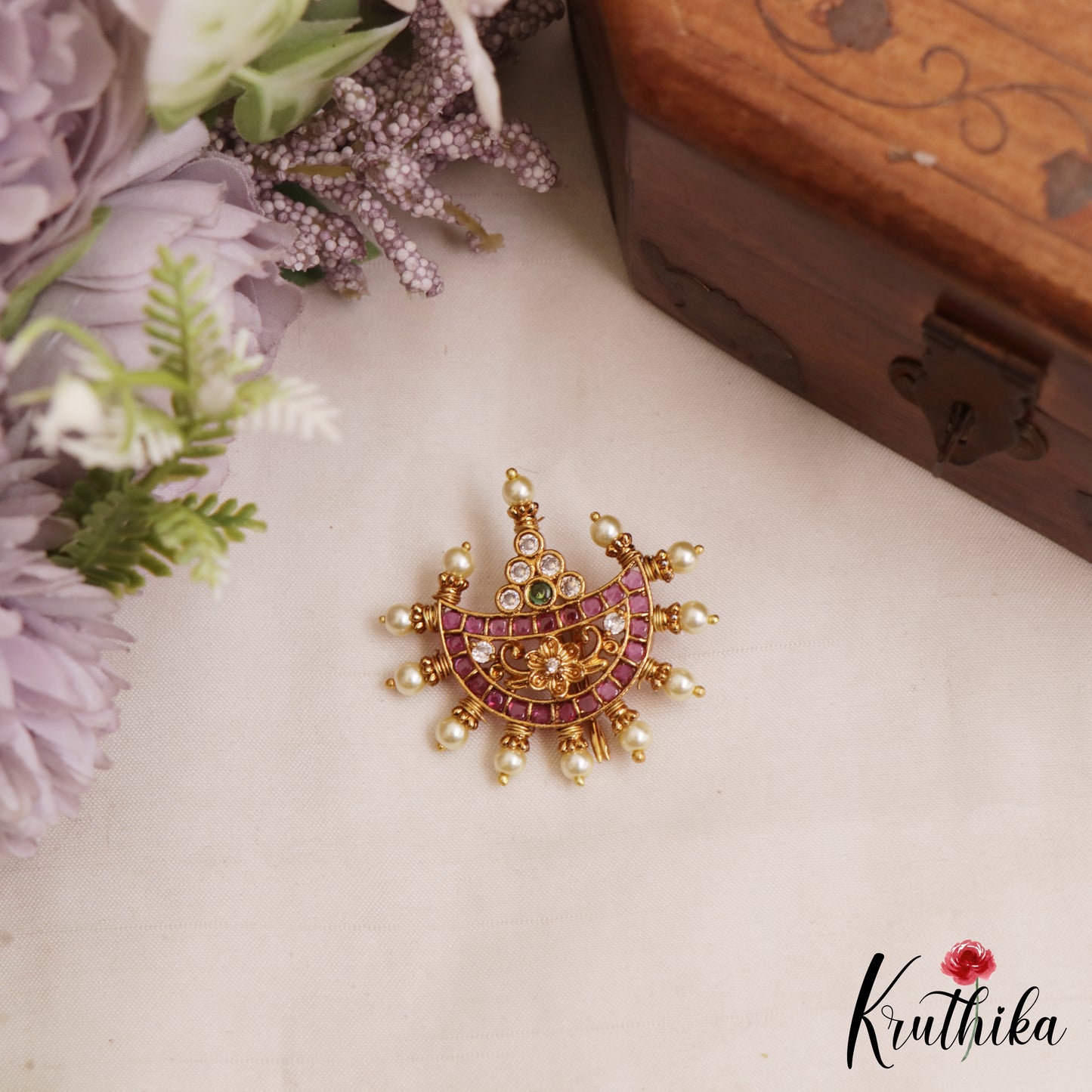 Classic Floral Motifs Chandra Surya Jadau Hair Ornaments J402