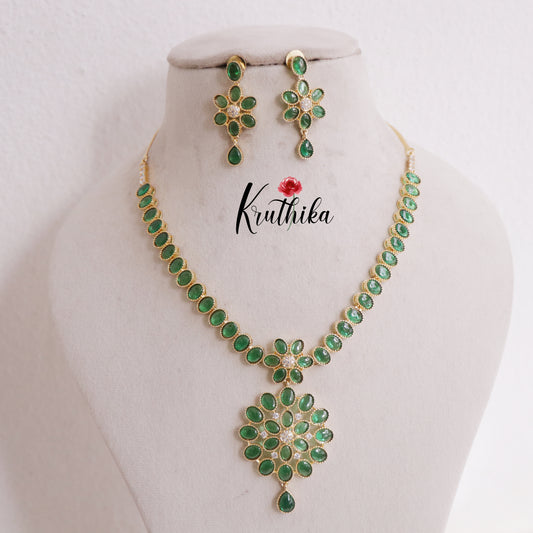 Trendy Kemp and 888 stone micro gold polish Floral Necklace NC2387 (Available in 2 Colours)