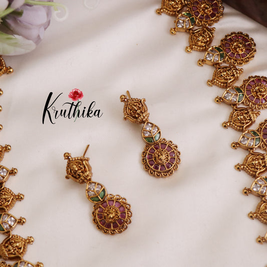 Elegant AD Temple Lakshmi Kasu Kemp Haaram LH1984