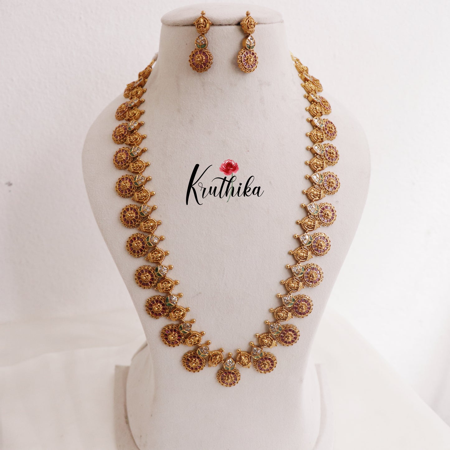 Elegant AD Temple Lakshmi Kasu Kemp Haaram LH1984