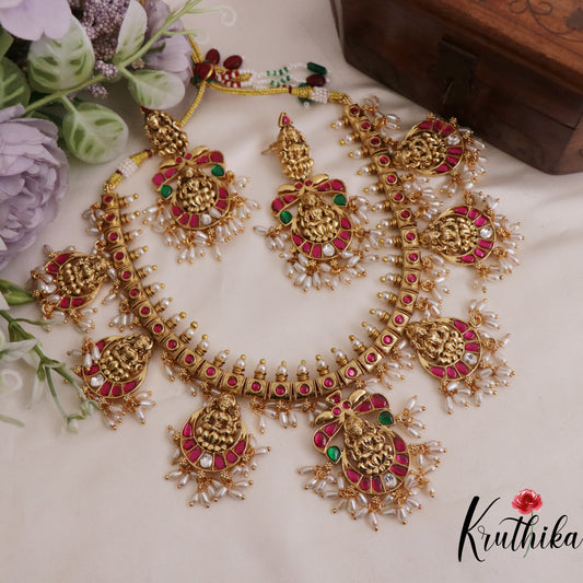 Grand Temple Lakshmi Jadau Guttapusalu Necklace NC2352