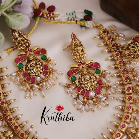 Grand Temple Lakshmi Jadau Guttapusalu Necklace NC2352