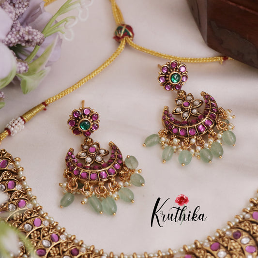 Beautiful Budget Friendly Jadau Floral Necklace with Pastel Green Beads NC2386