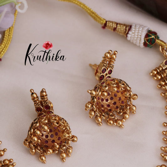 Trendy Kerala Design Ruby Palakka Choker with Earrings NC2391
