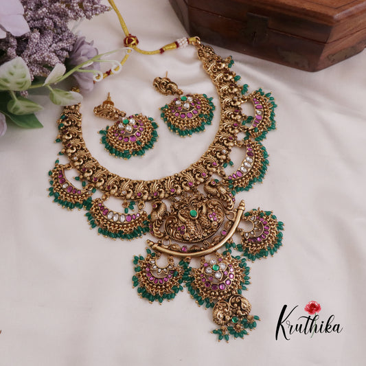 Elegant Budget Friendly Jadau Peacock with Green Beads Drop NC2385