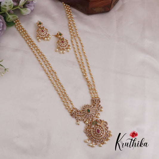 Trendy Three Layer Pearl Haaram with Peacock Pendant LH1989