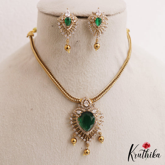 Trendy Teardrop Motifs CZ Victorian Pendant Chain Set NC3067 (Available In 2 Colors)