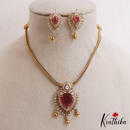 Trendy Teardrop Motifs CZ Victorian Pendant Chain Set NC3067 (Available In 2 Colors)