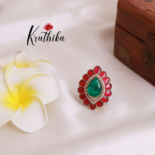 Premium Jadau/Mossanite Finger Ring R30 (Available in 2 Colours)