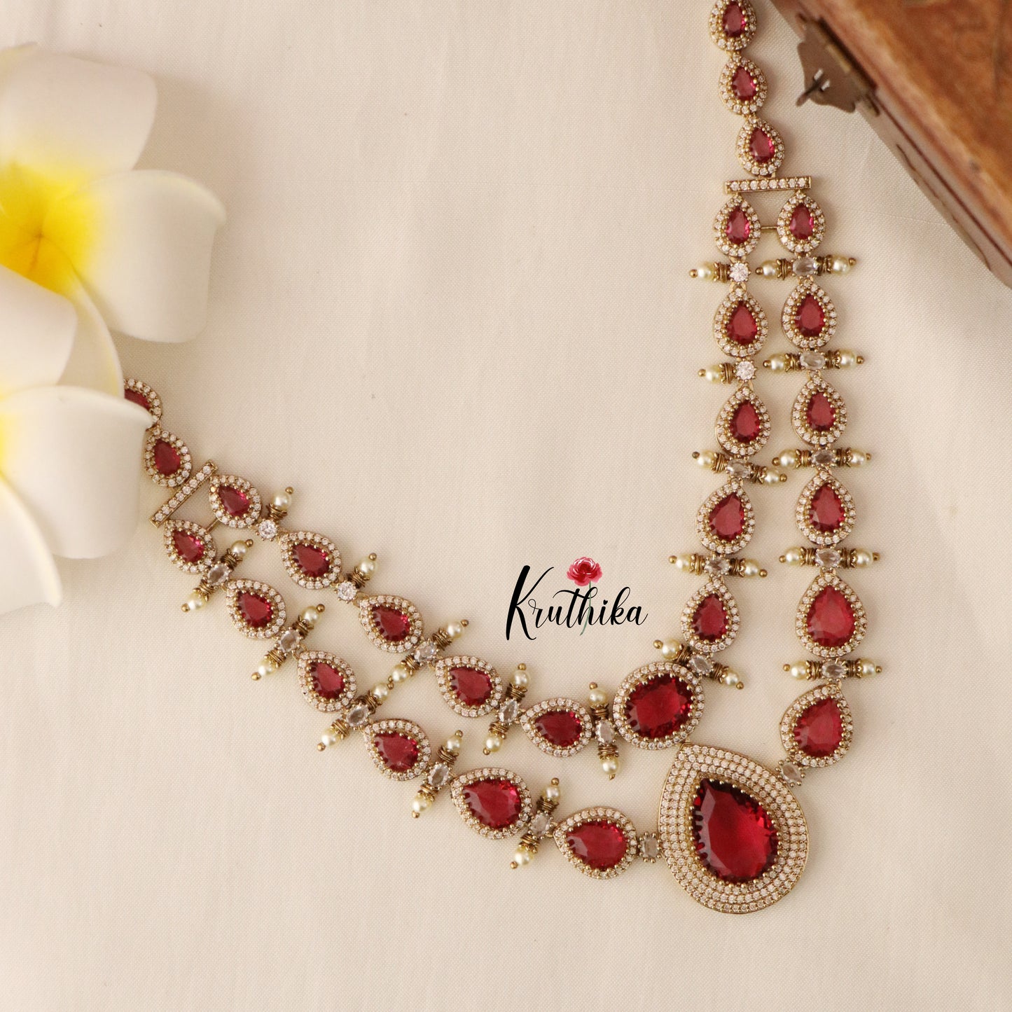 Beautiful Two Layer AD/Victorian Necklace-Ruby NC1247