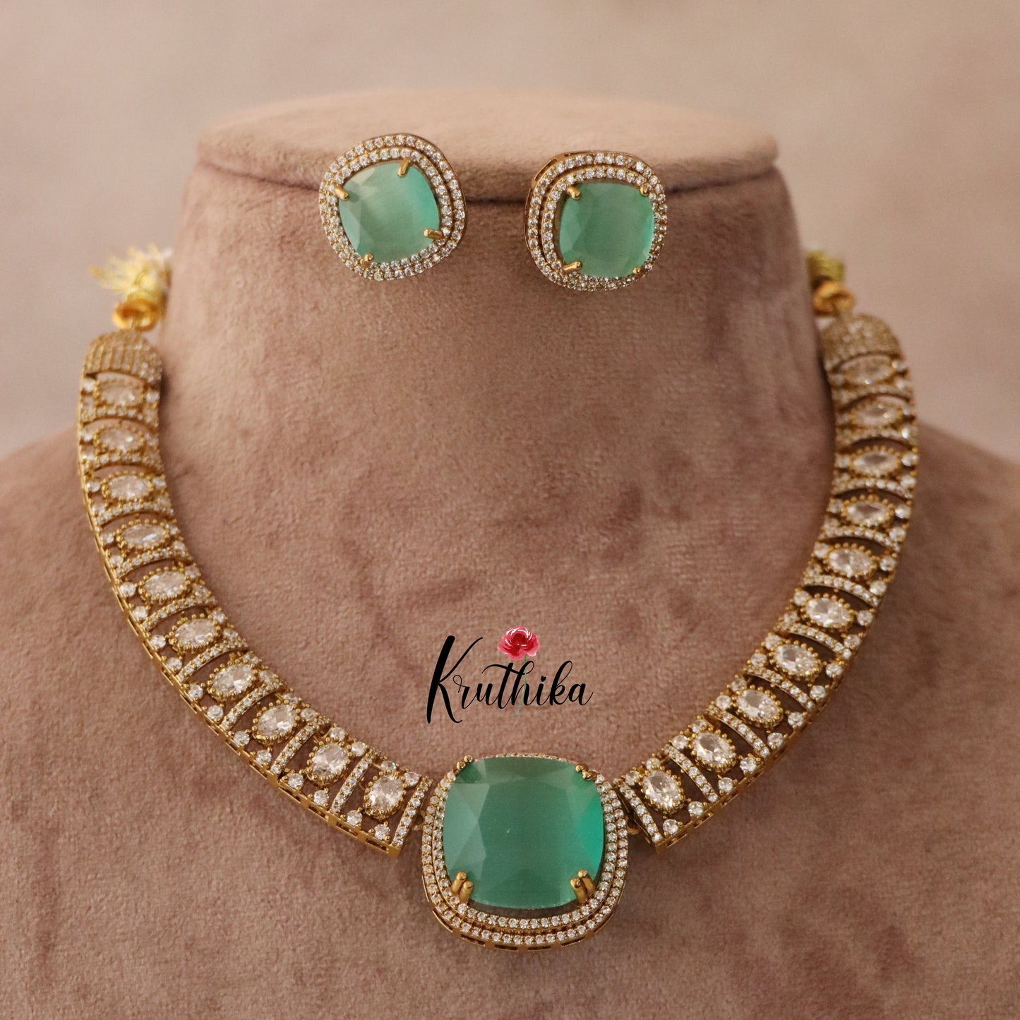 Pretty AD/Victorian Necklace-Mint Blue NC1244