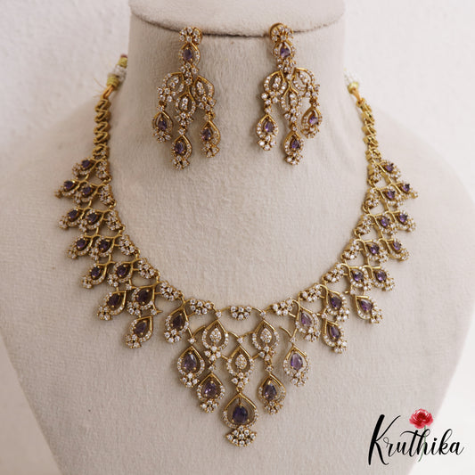 Sparkling Teardrop Motifs CZ Victorian Necklace NC3048 (Available In 3 Colors)