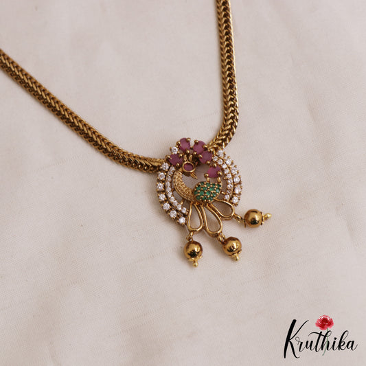 Trendy Peacock Motifs CZ Pendant Chain Set NC3050