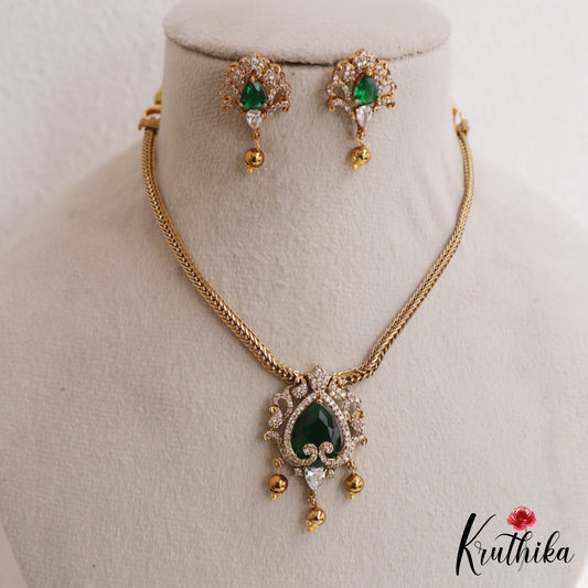 Pretty Floral Teardrop Motifs CZ Victorian Pendant Chain Set NC3047 (Available In 2 Colors)