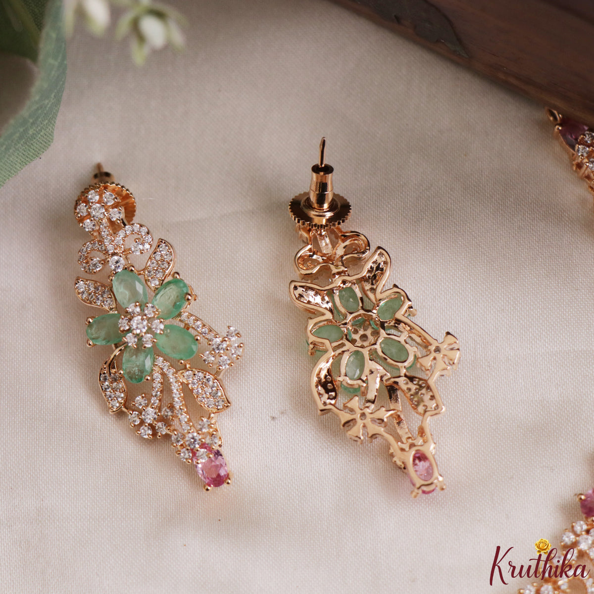 Designer Floral Leaf Motifs CZ Victorian Princess Necklace NC3126 ( Available in 2 Variants)