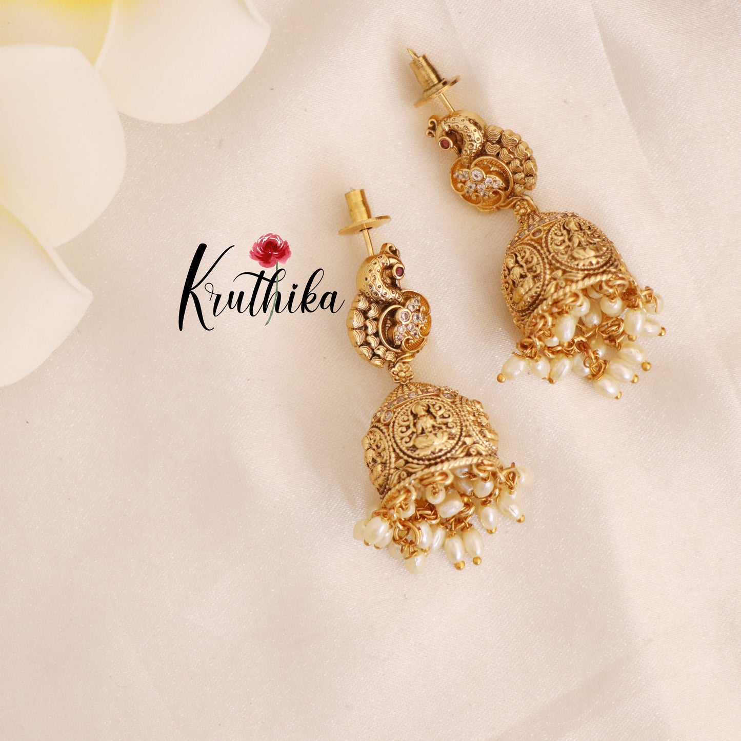 Beautiful Kasu Lakshmi Coral Necklace with jhumkas NC1793