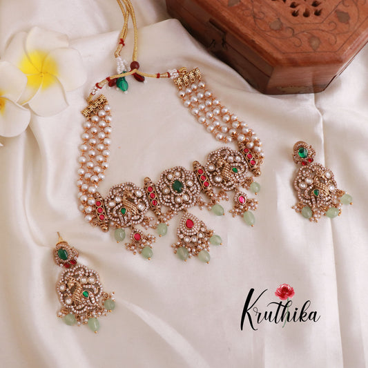 Best selling Jadau Victorian peacock pearls choker NC849