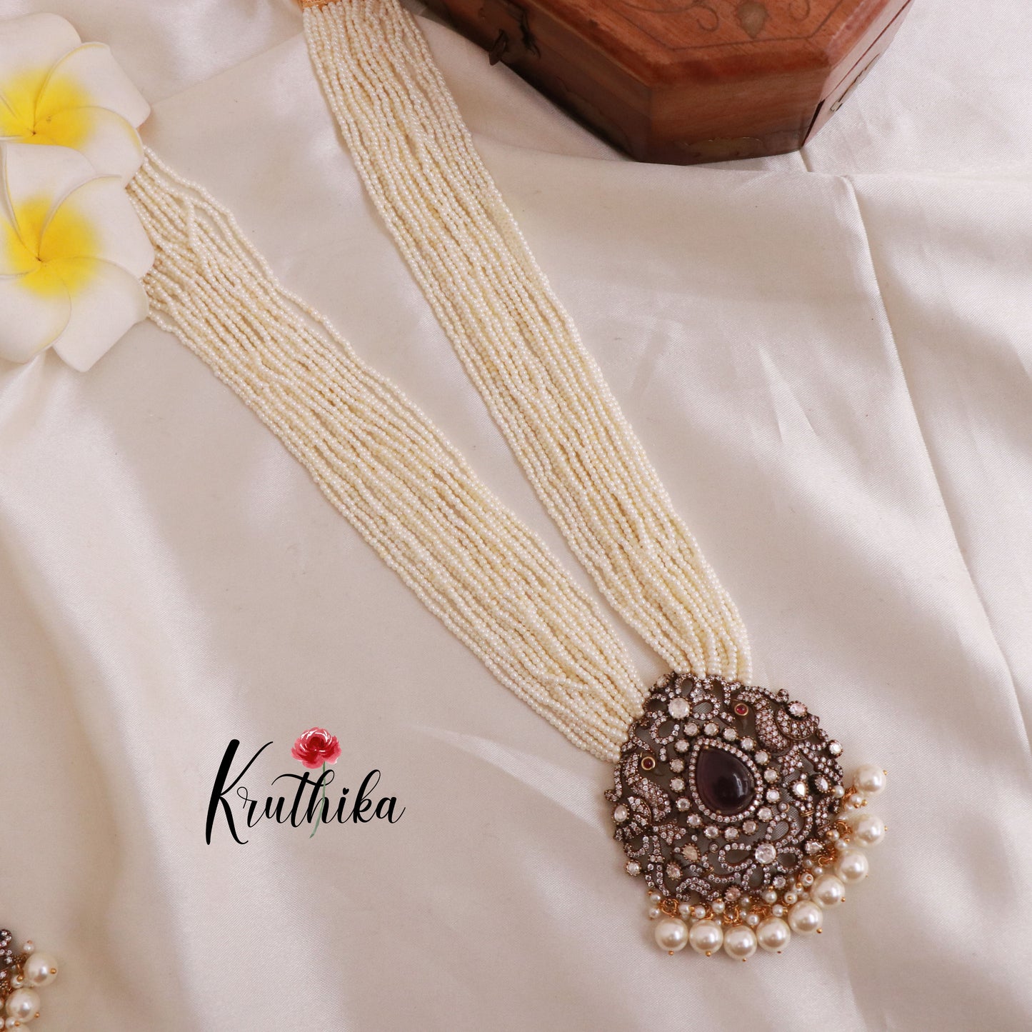 Premium Pearls victorian purple stone pendant haaram LH421