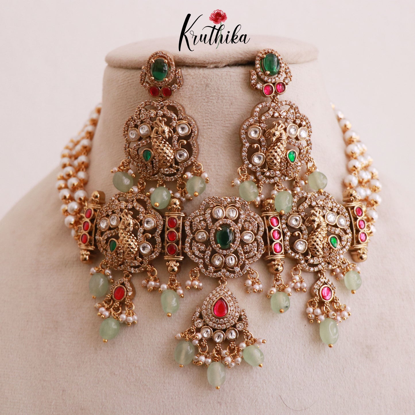 Best selling Jadau Victorian peacock pearls choker NC849