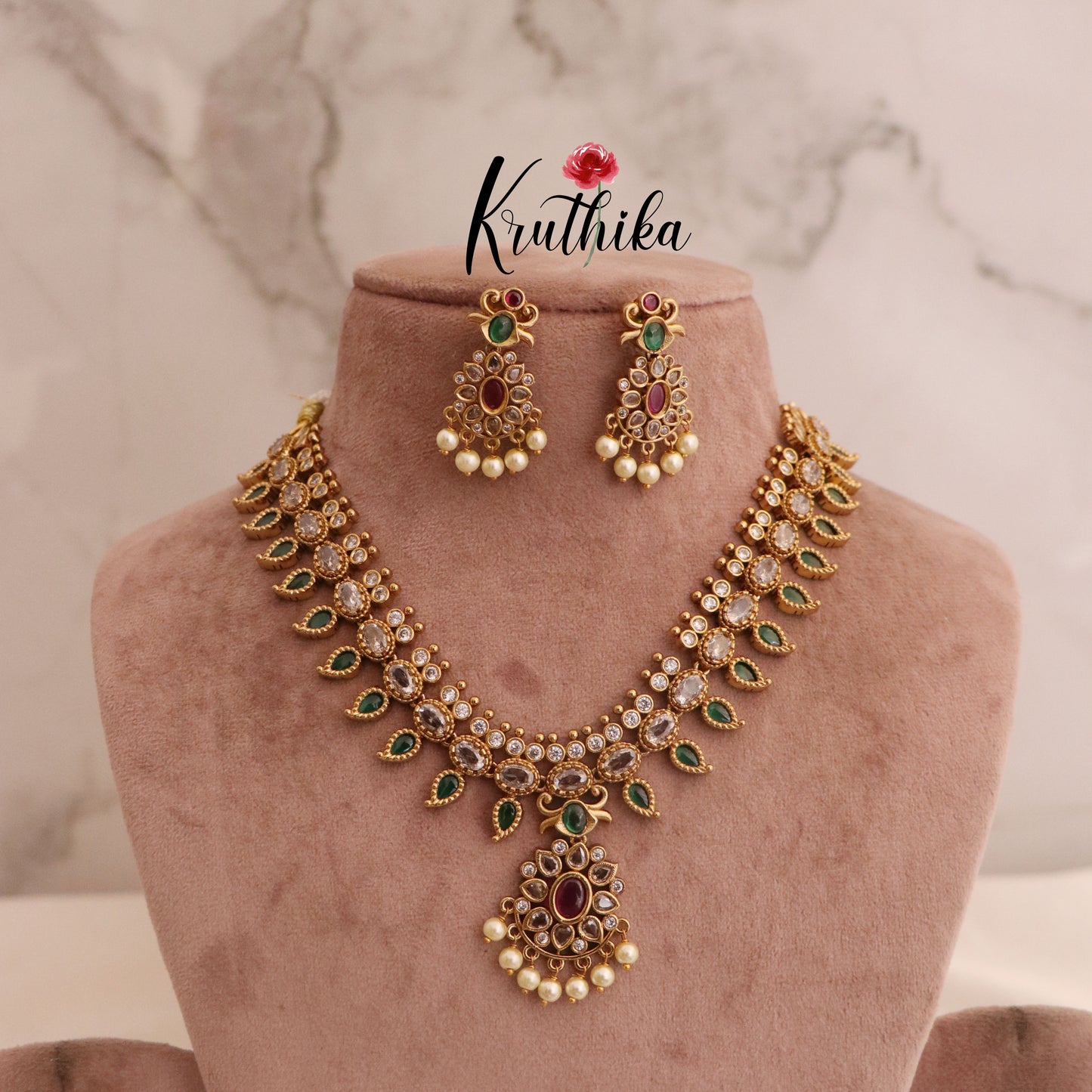 Elegant Uncut Stones AD mango Necklace  NC1748